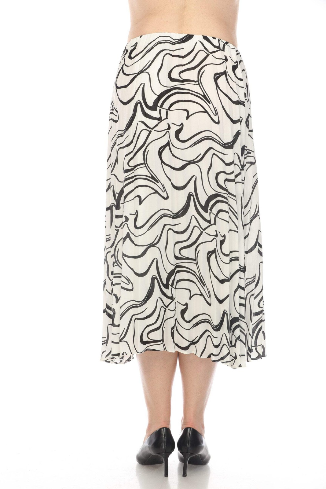 Joseph Ribkoff Vanilla/Black Scribble Print Pleated Pull On Midi Skirt 241301 gallery