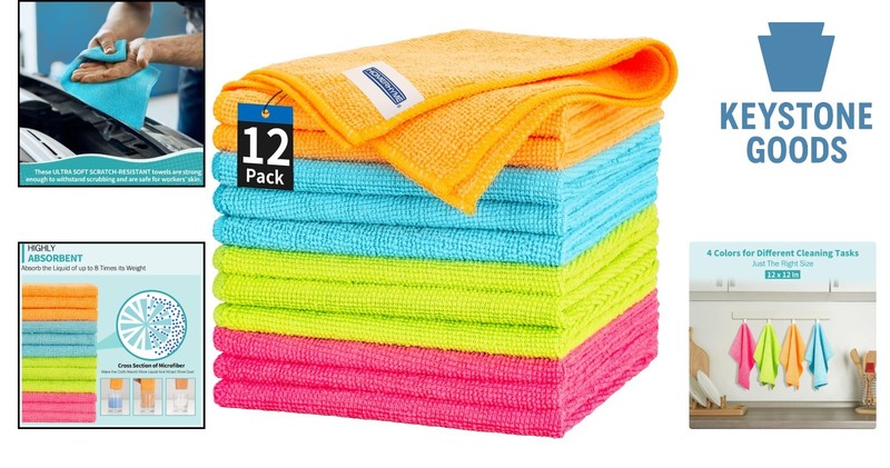 12 Pack Microfiber Cleaning Cloths - Multi-Purpose, Lint-Free, Durable & Eco-... gallery