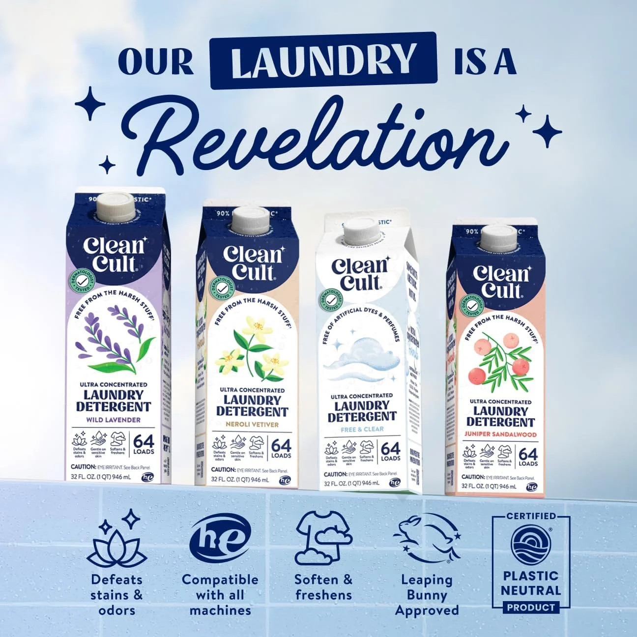 Cleancult Ultra Concentrated Liquid Laundry Detergent, 64 loads (32 oz), Long La gallery