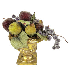 Della Robbia Style Sugared Beaded Fruit Gold Urn Christmas Table Decor Vintage