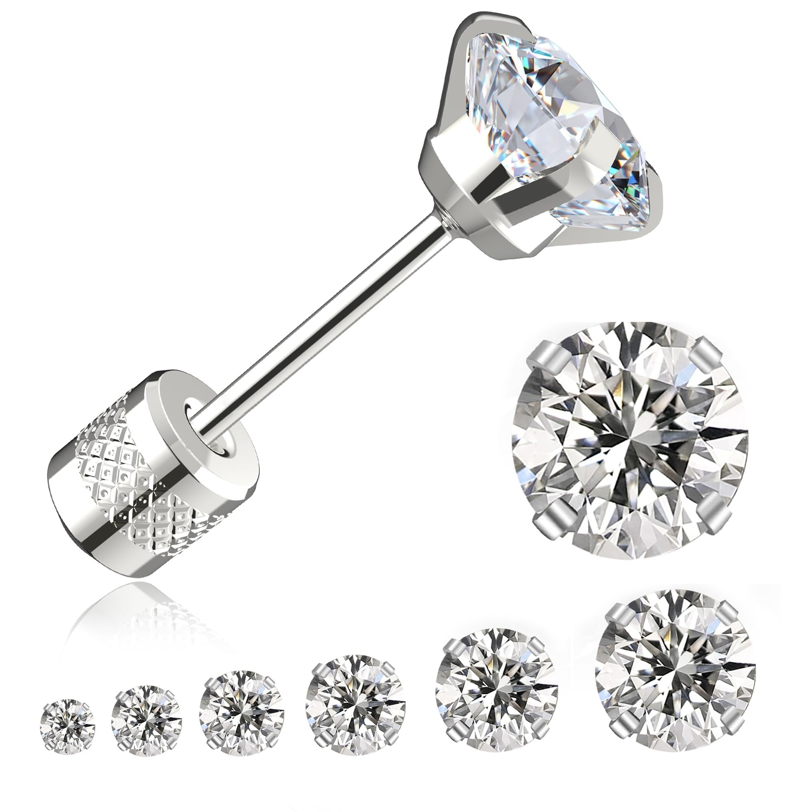 Threadless Flat Back Stud Earrings, 6 Pairs Titanium Hypoallergenic Earrings ... gallery