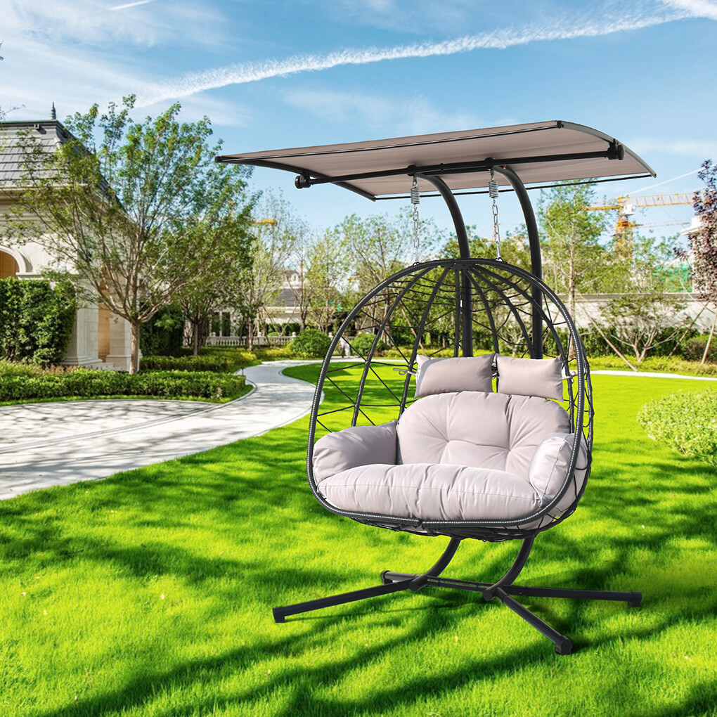 Double Swing Egg Chair w/ Stand Cushion Hanging Chair Hammock Chair w/ Woven gallery