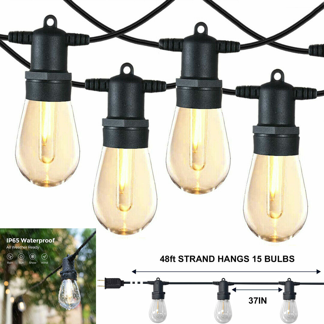 Outdoor String Lights 48FT Commercial Grade Patio Garden 15 Shatterproof Bulbs gallery