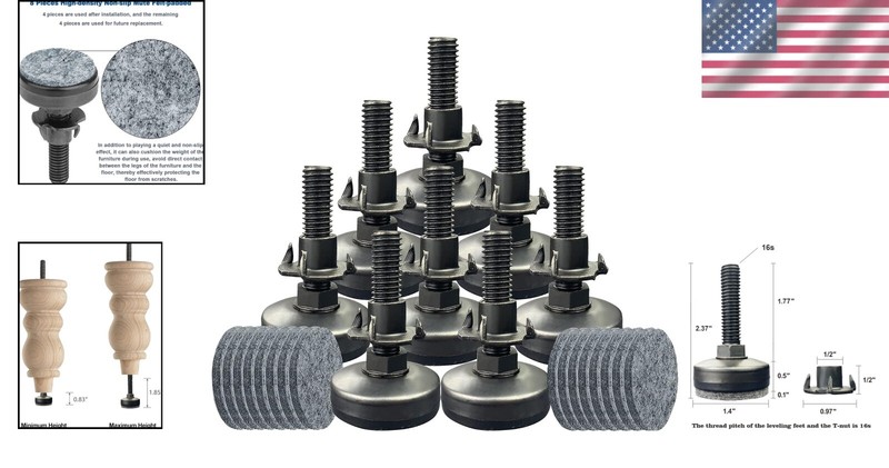 Adjustable 8-Piece Leveler Kit for Heavy Furniture - Floor Protection & Support gallery