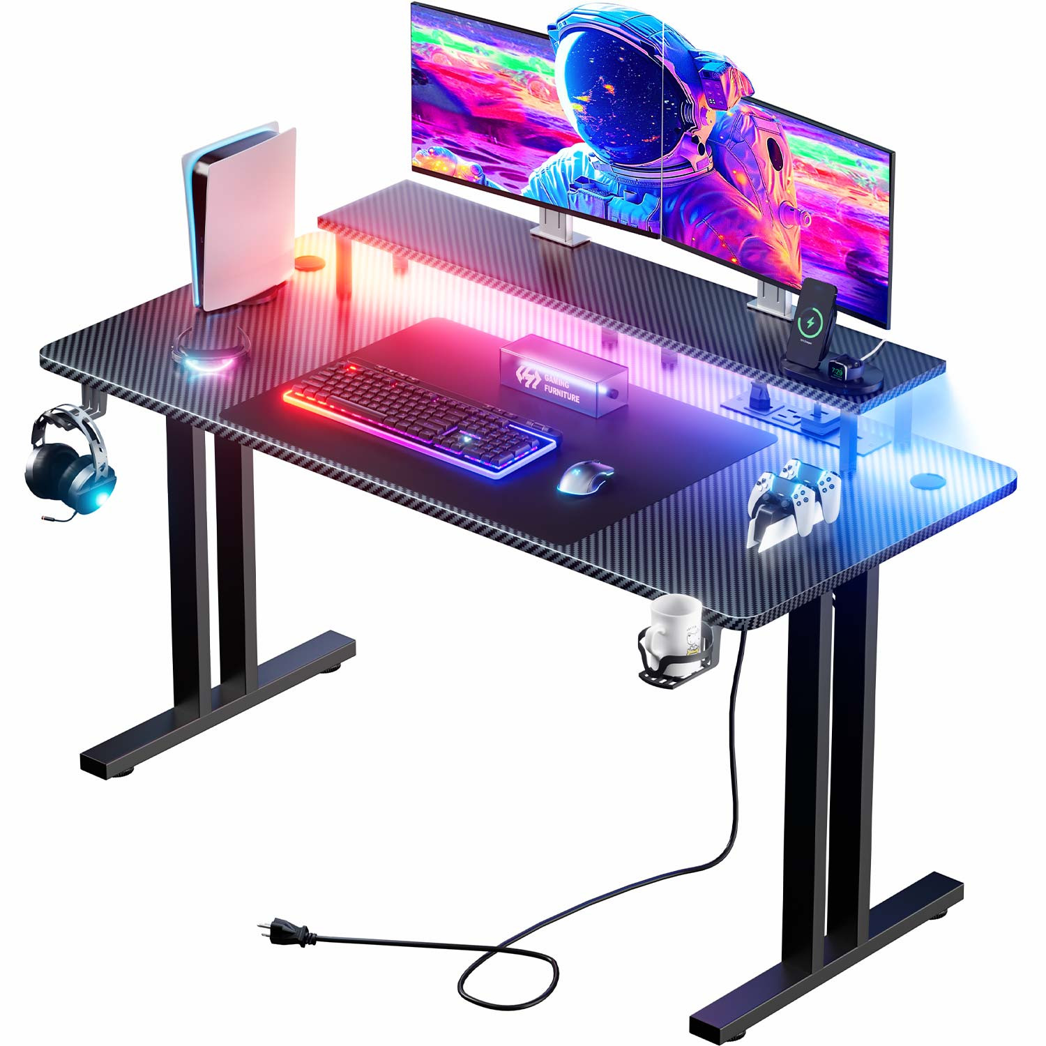 Gaming Desk with LED Lights & Power Outlet, Gamer Desk with Monitor Stand gallery