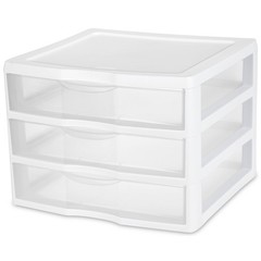 Wide 3 Drawer Unit, Clear Plastic Countertop or Desktop Drawers, White
