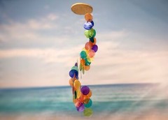 Rainbow Spiral Round Cut Capiz Wind Chime (1 chime approx. 25 x 5 inches)