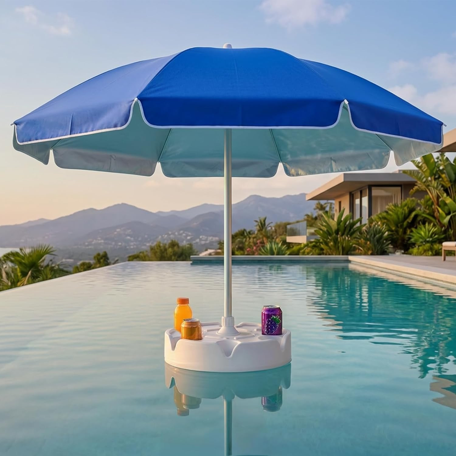 7FT Floating Table Umbrella with Base & Cup Holder, Portable Pool Umbrella for i gallery