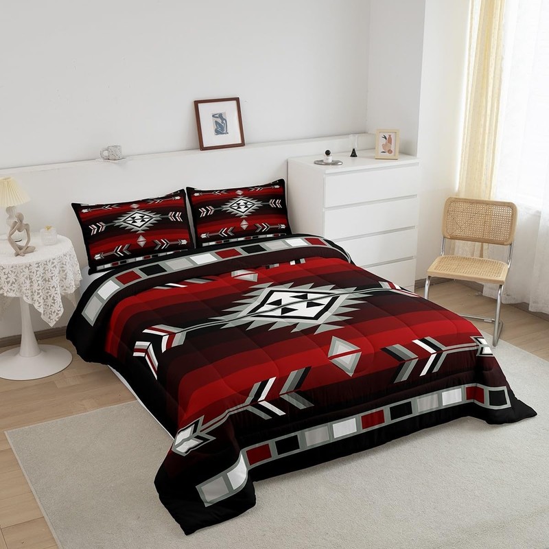 Rustic Western Bedding Sets Southwestern Aztec Comforter Full Red Black Grey gallery