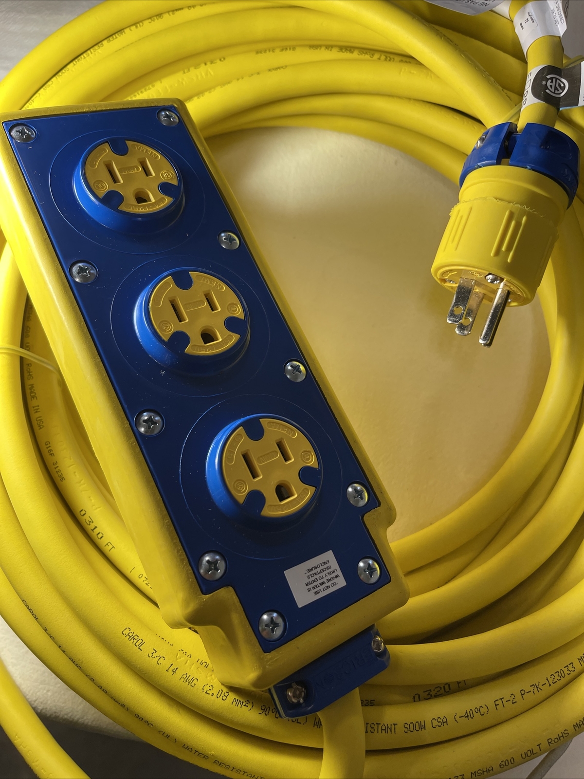 Erickson Brand, Extension Cord Outlet Box , With Tri-Tap, Made In USA, 50’ -14/3 gallery
