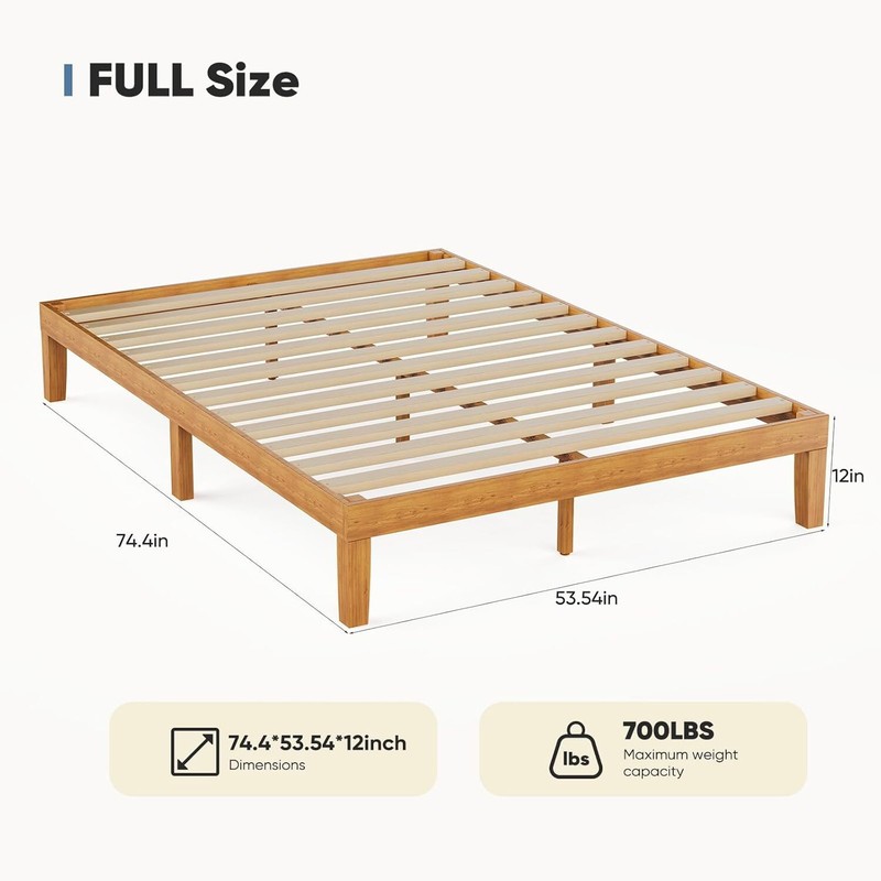 Twin Full Queen King 12in Solid Wood Bed Frame Wooden Platform Bed Support Slats gallery