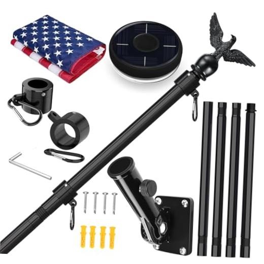 5FT Flag Pole Kit for Outside House with American Flag & 5 FT Black with flag gallery