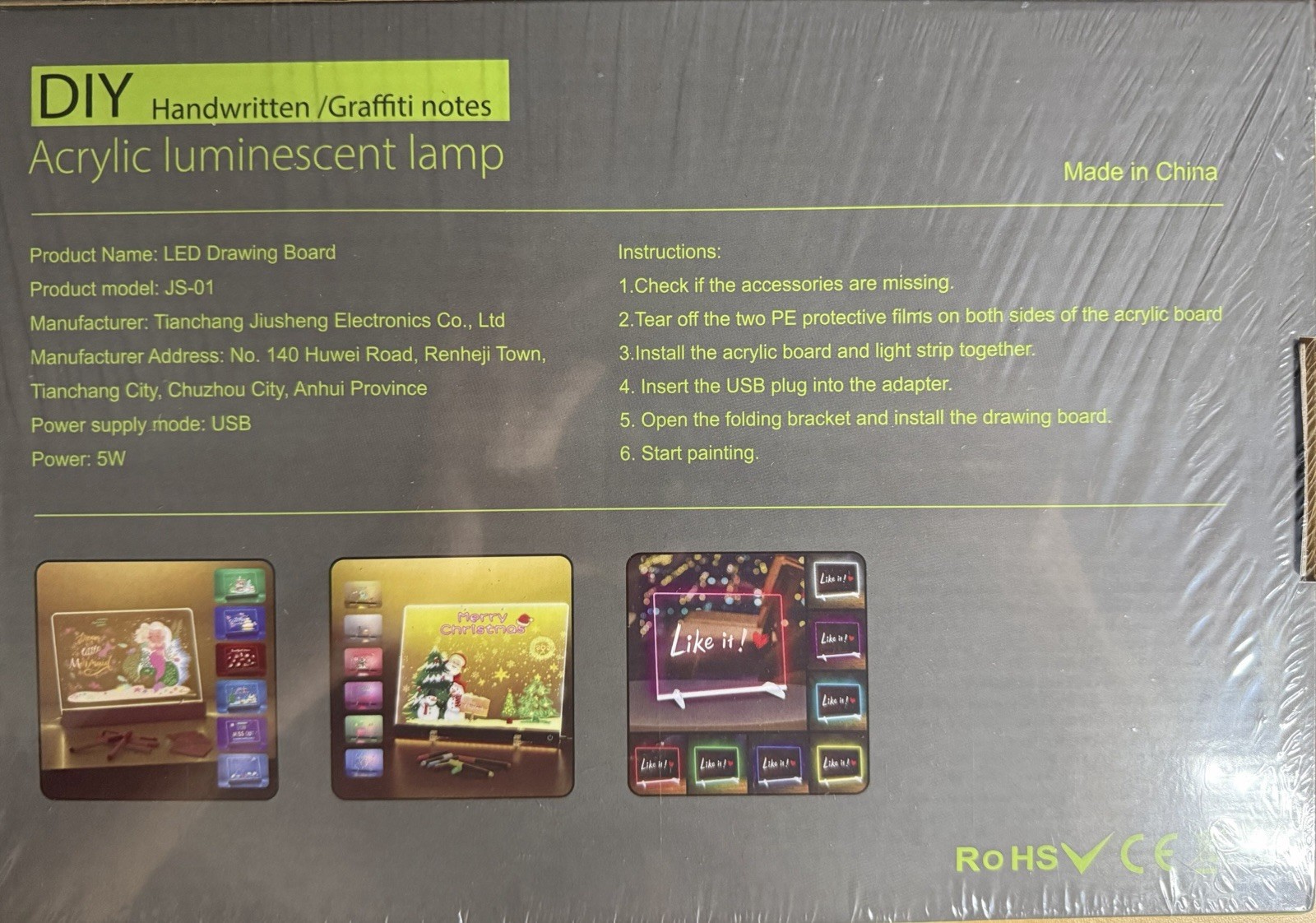 LED Acrylic Drawing Board Lamp JS-01, Color Changing, Touch, USB Powered gallery