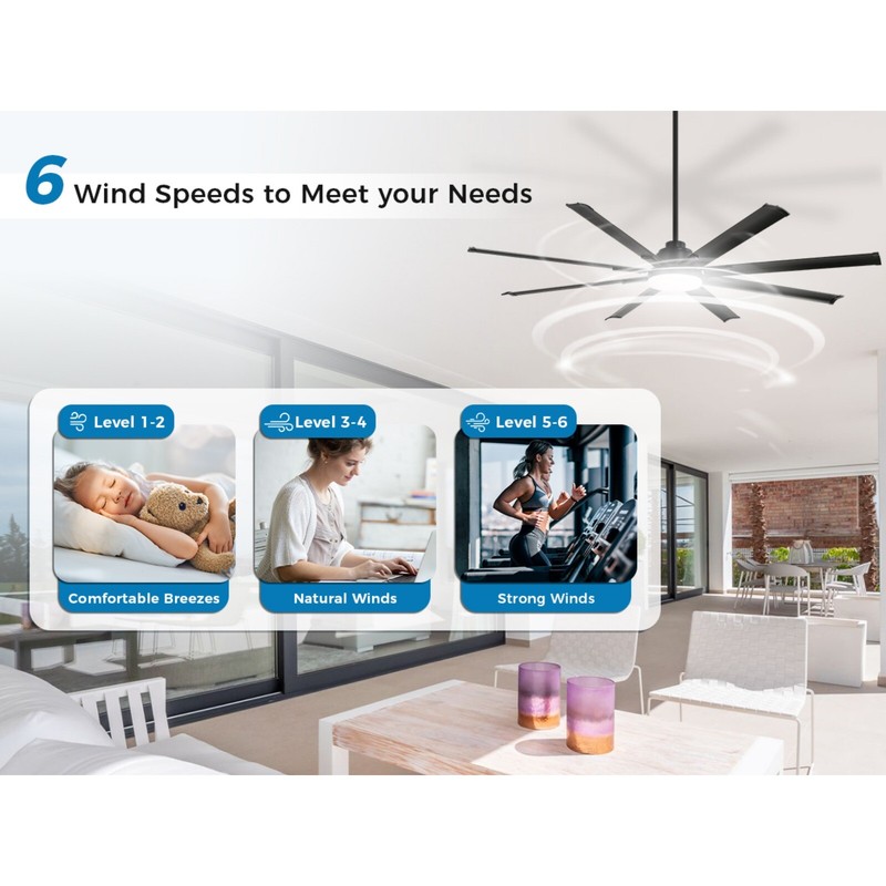 Sofucor 72'' Large Smart 8 Blades Ceiling Fan LED Light Remote Control Timer APP gallery