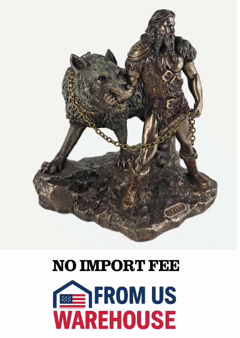 Tyr with Fenrir Statue Cold Cast Bronze Norse Viking Mythology Figure 9.5" gallery