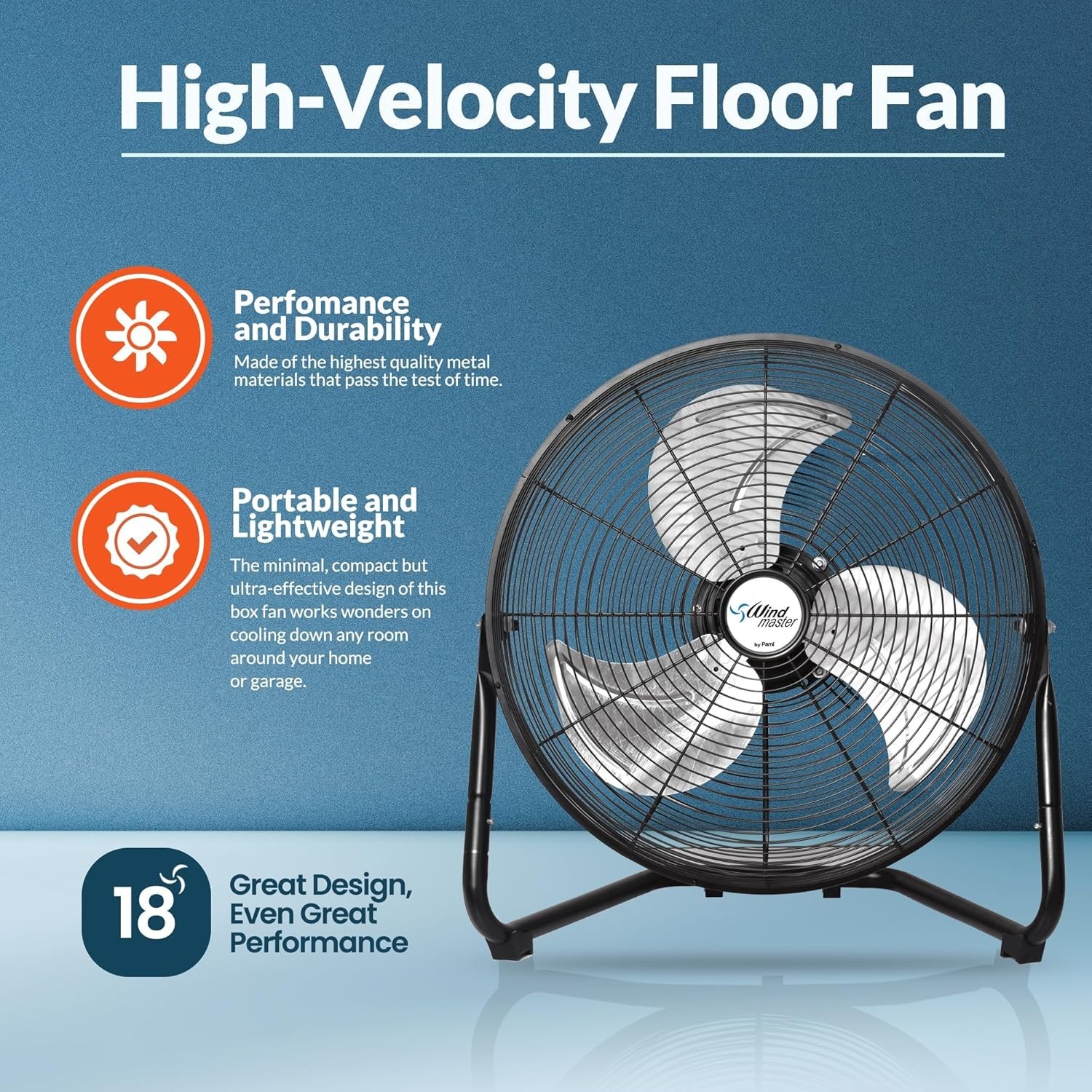 PAMI High Velocity Fan | Adjustable 3 Speed Metal Floor Fan for Home and Office gallery