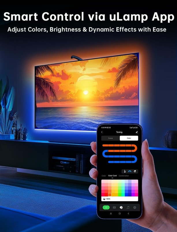 TV LED Backlight with Sensor, 14.7ft Cuttable RGB Lights That Change with TV ... gallery