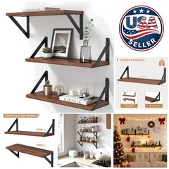16-Inch Rustic Walnut Floating Shelves Set – Durable and Stylish Home Storage