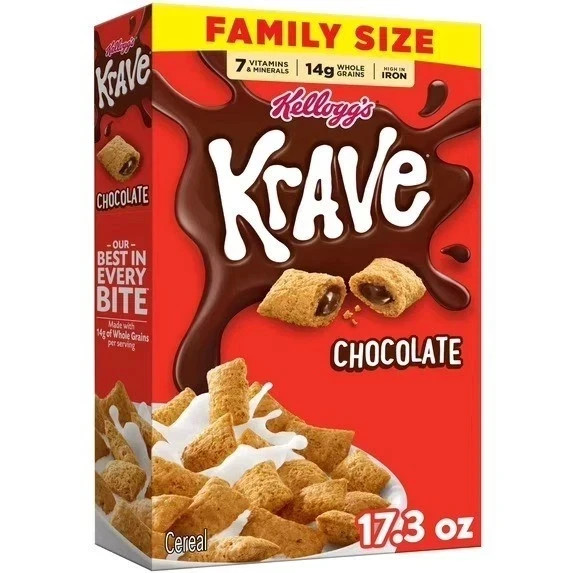 Kellogg's Krave Chocolate Breakfast Cereal Family Size 17.3 oz Box gallery