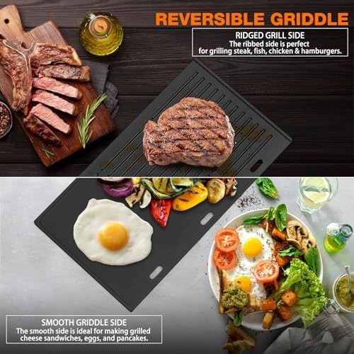 Universal Reversible Cast Iron Griddle for Gas/Charcoal Grills - 17.3" x 9.6" gallery