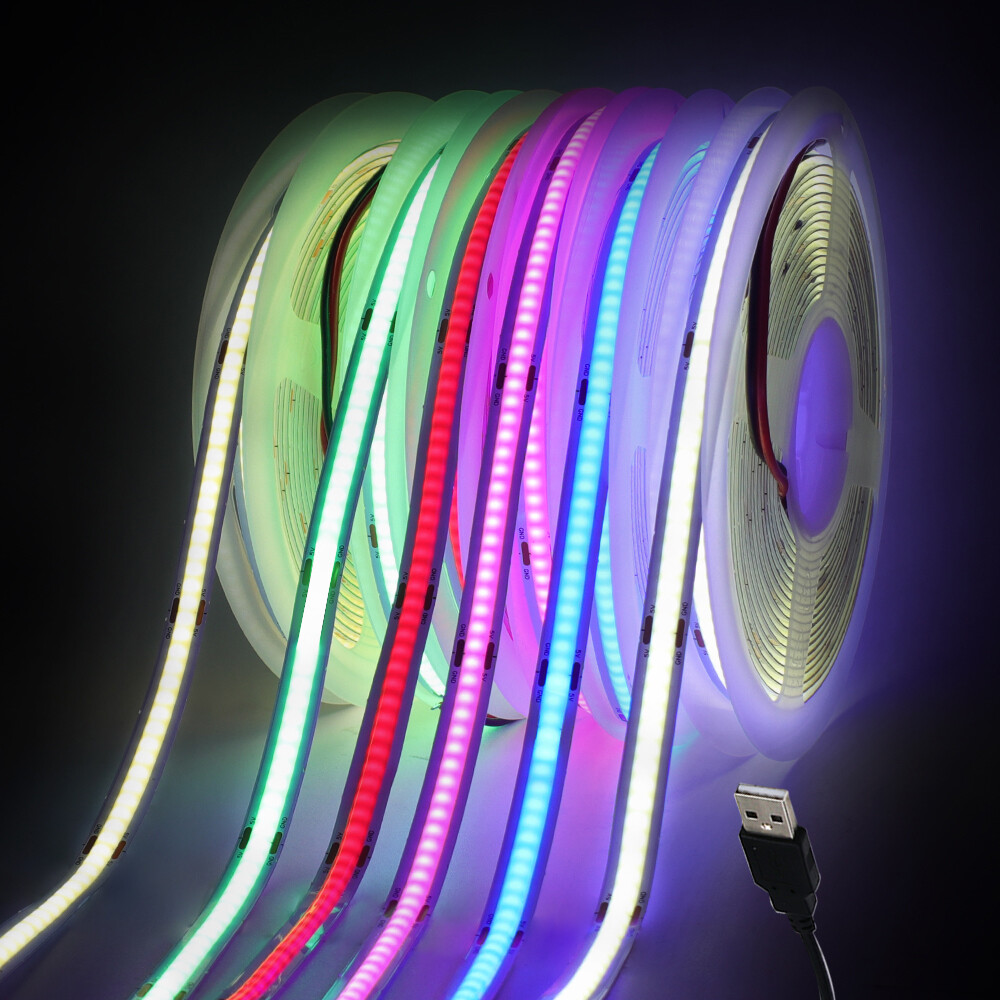 USB 5V COB LED Strip Light Soft Flexible Tape High Density 300LED/M Linear 1-5M gallery