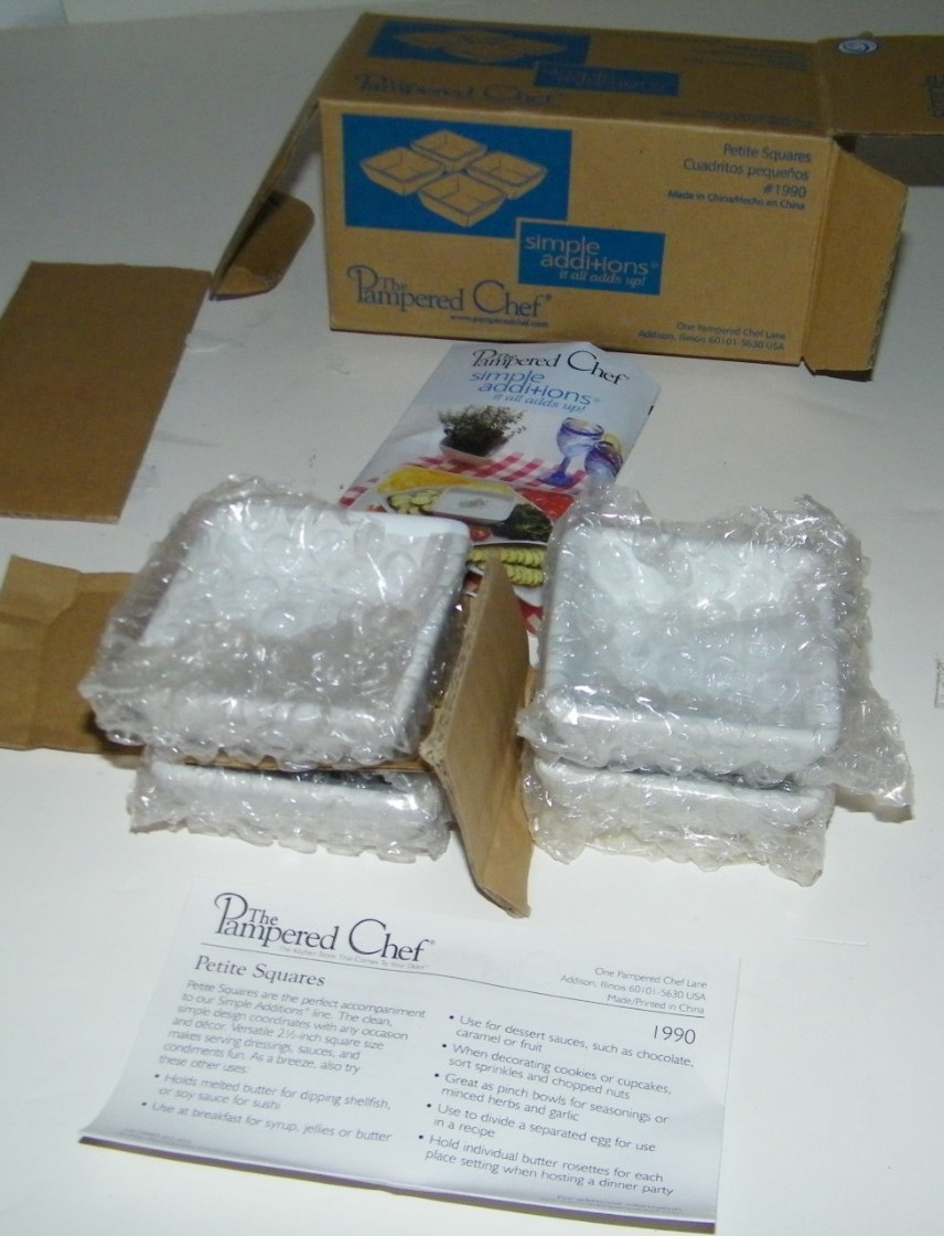 (4) The Pampered Chef Simple Additions Petite Squares White # 1990 New 2.5" gallery