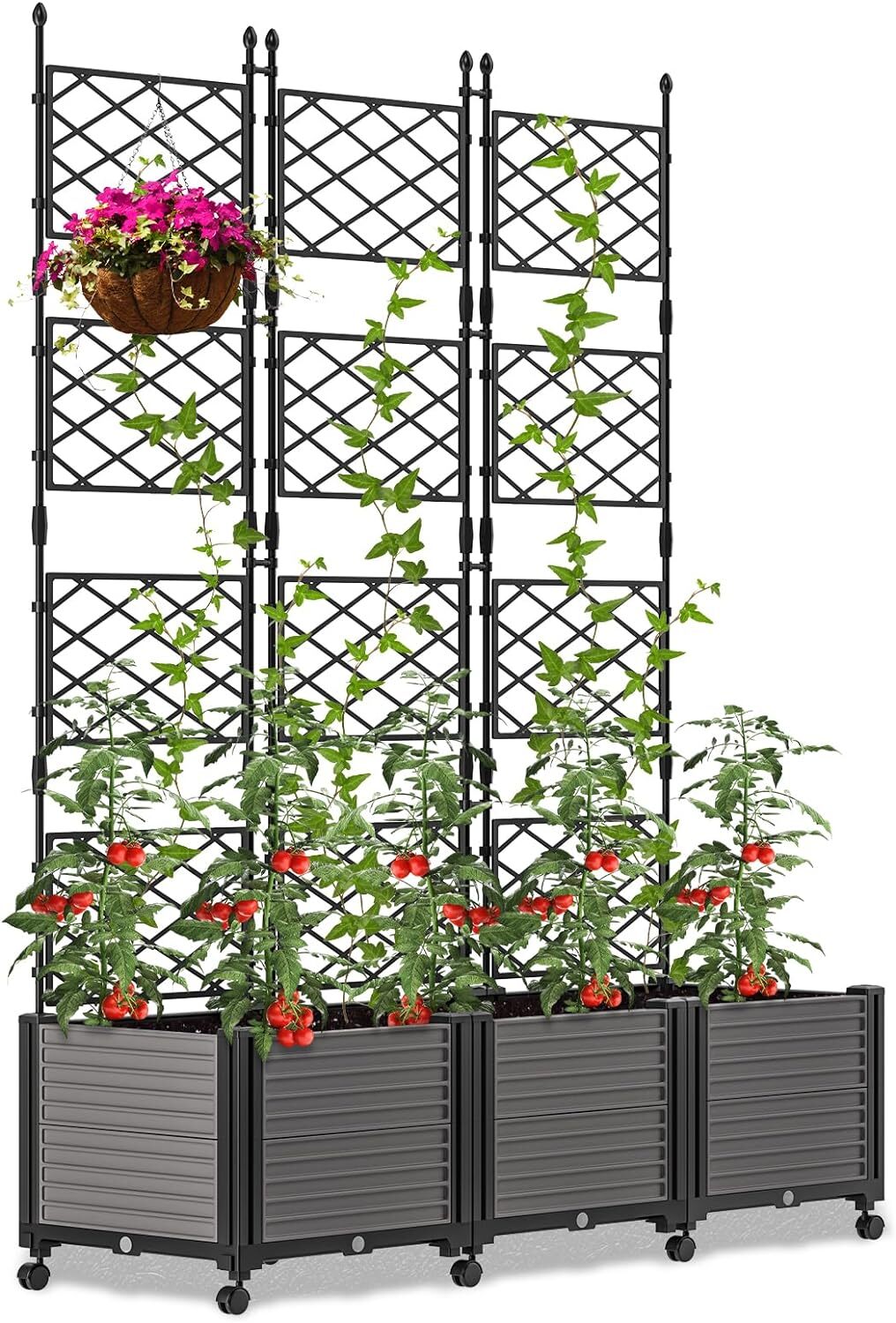 Begonia.K 63" H Planter Box Raised Garden Bed with Trellis & Wheels Planter Box gallery