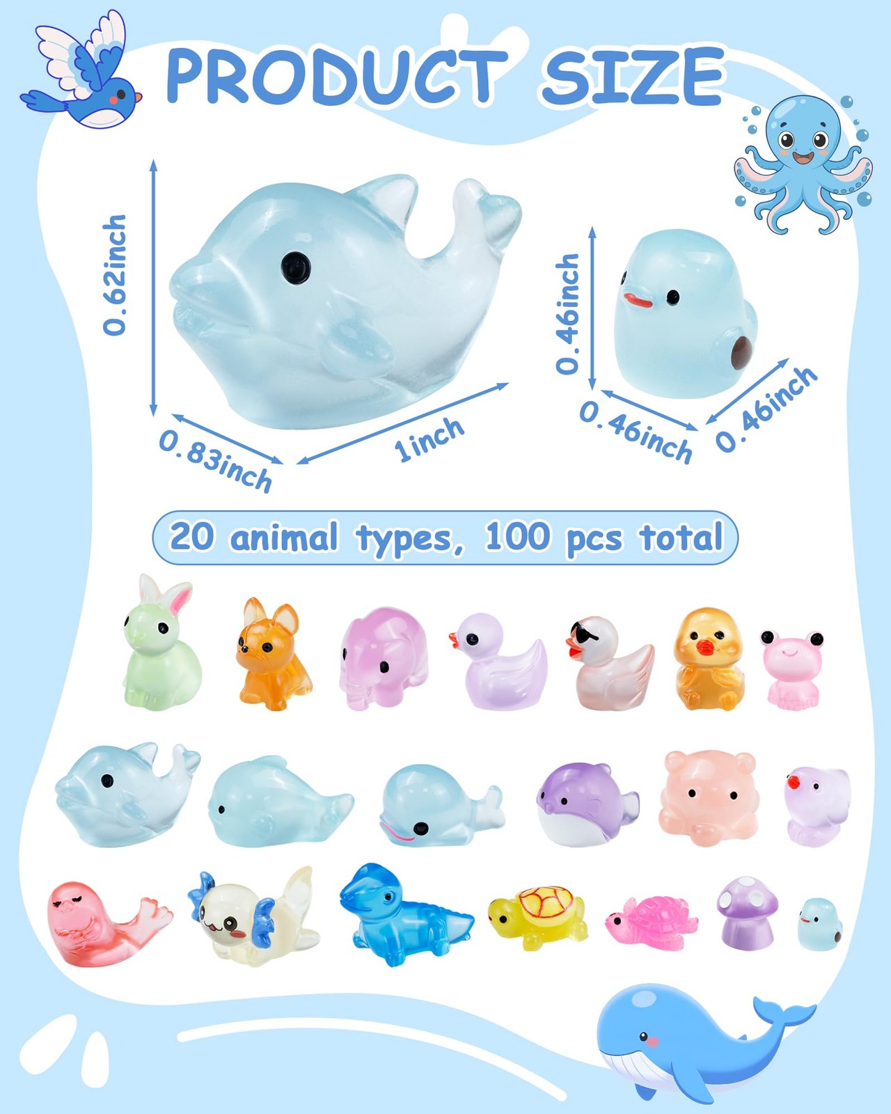 100PCS Luminous mini Resin Animals Bulk 20 Styles Glow in The Dark Plastic T... gallery