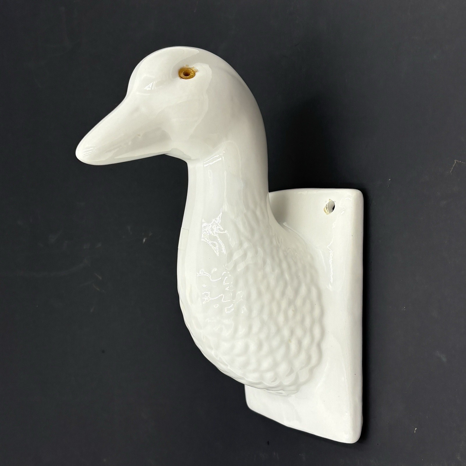 White Ceramic Goose Duck Head Wall Mount Hook Apron Towel Holder Farmhouse Chic gallery