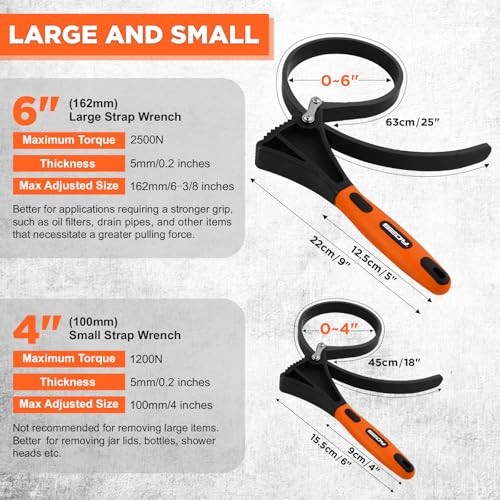 2-Piece Strap Wrench Set, Adjustable Rubber Oil Filter Wrench Max Orange gallery