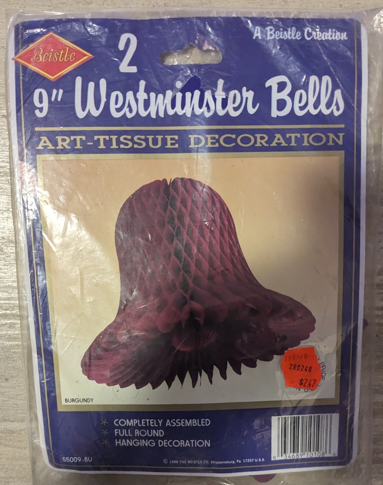 Burgandy Red Honeycomb Bells - NOS - 2 Beistle 9" Party Wedding Christmas gallery