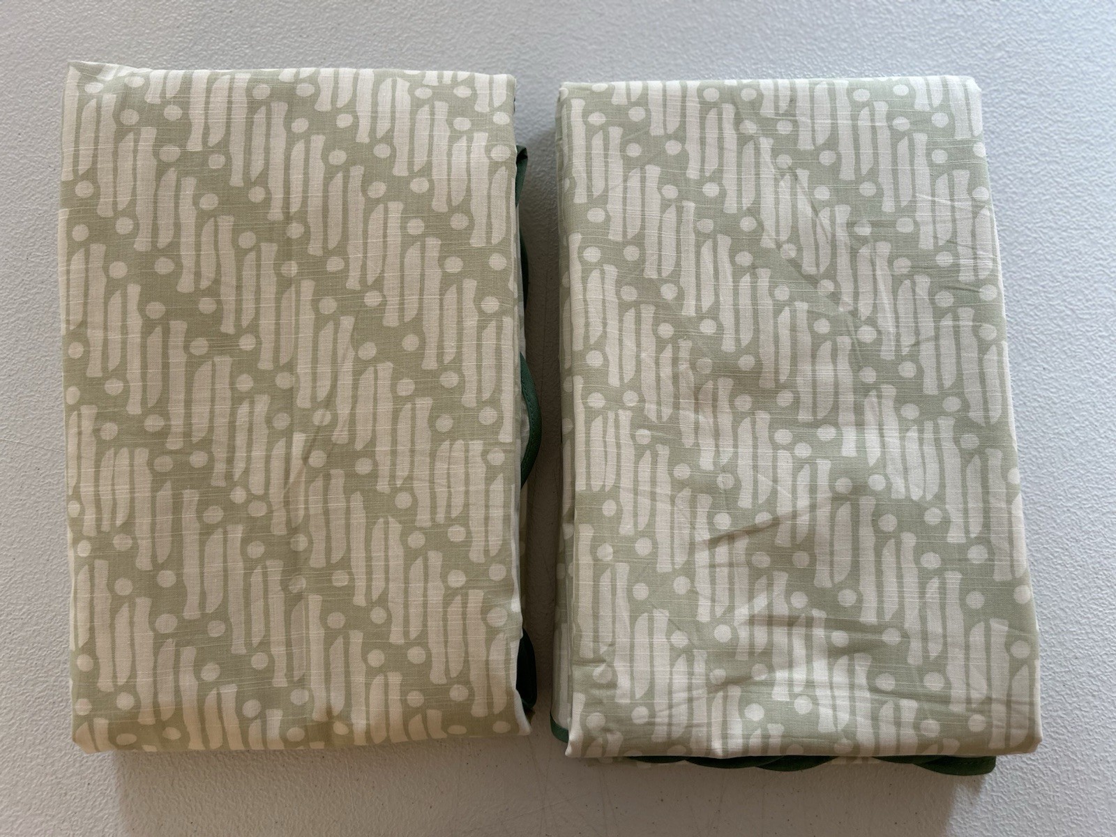 West Elm Batik Scallop Edge Unlined Curtains (2) 48”x108” Fog Green READ gallery
