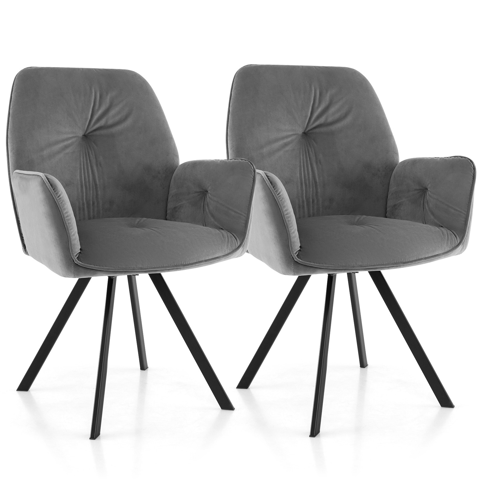 2PCS Velvet Accent Chairs Swivel Dining Armchairs w/ Back & Metal Legs Gray gallery