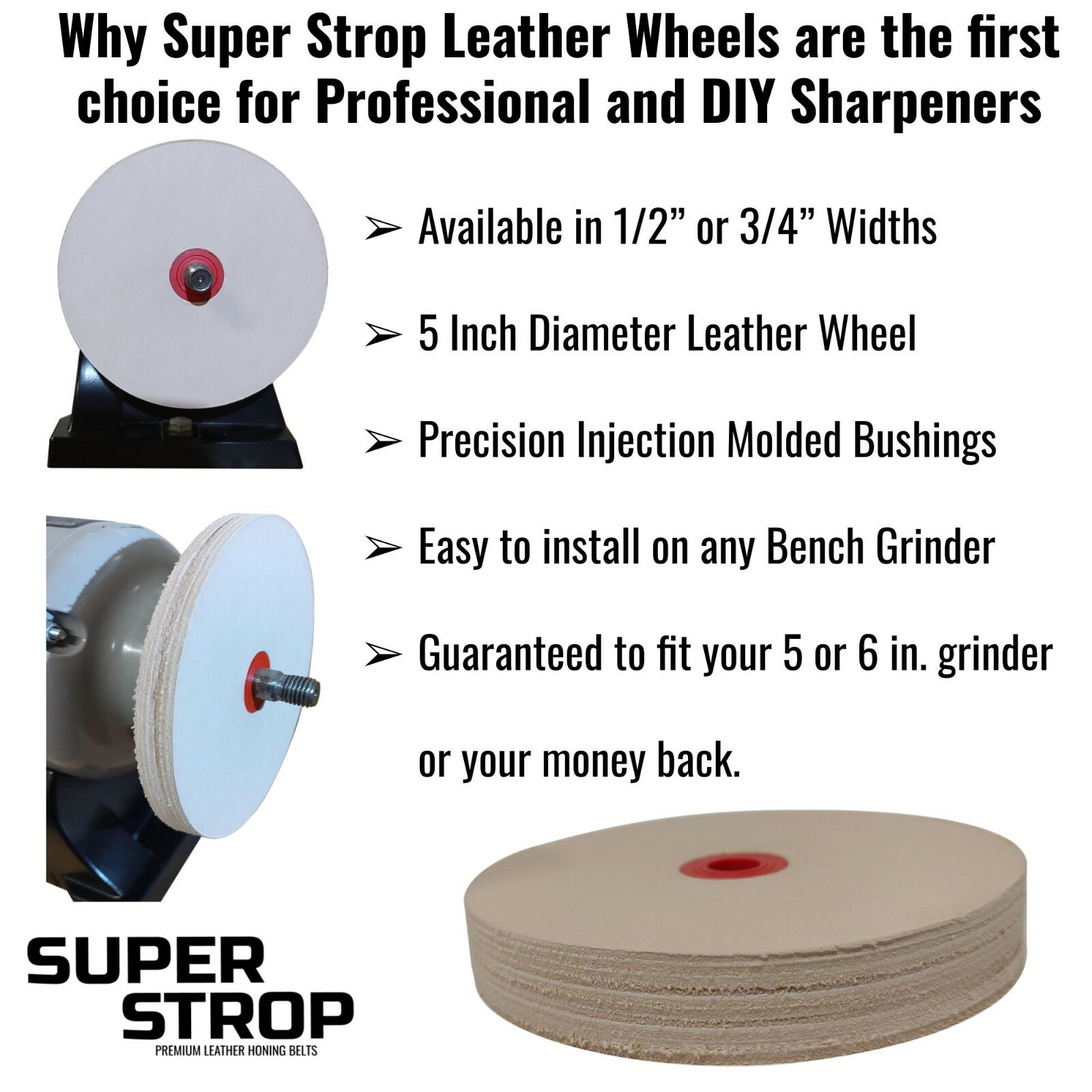 5" (3/4" Width) Leather Honing Wheel Includes Compound fits Multiple Arbors USA gallery