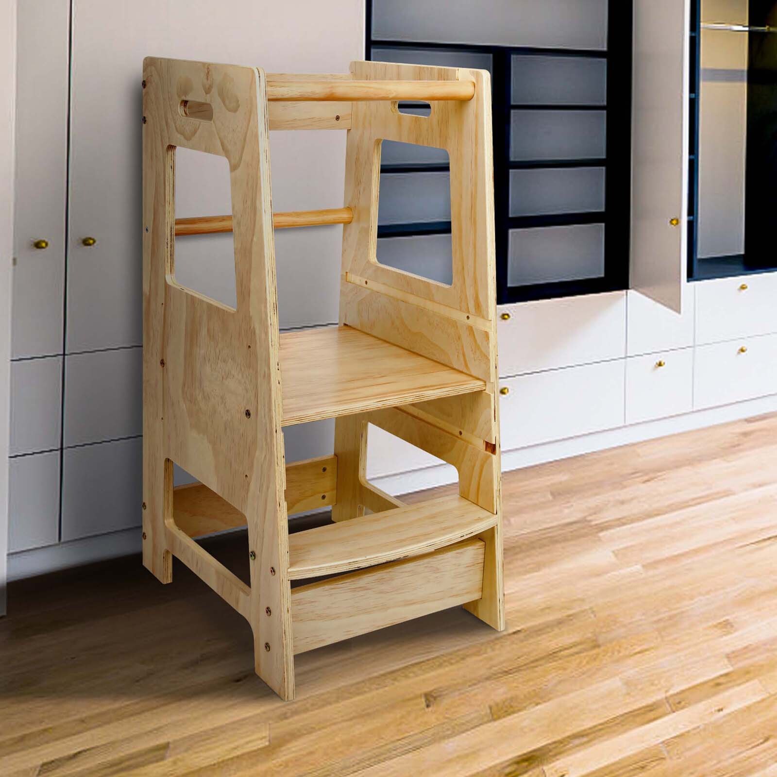 Kitchen Buddy Kids Step Ladder Stool Toddler Learning Tower Safety Bar Helper gallery