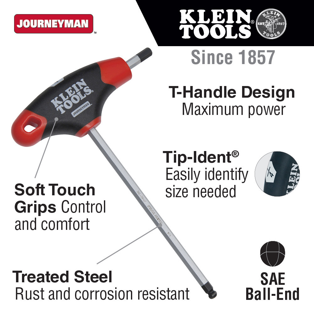 Klein Tools JTH6E08BE 1/8-Inch Ball Hex Key, Journeyman T-Handle, 6-Inch gallery