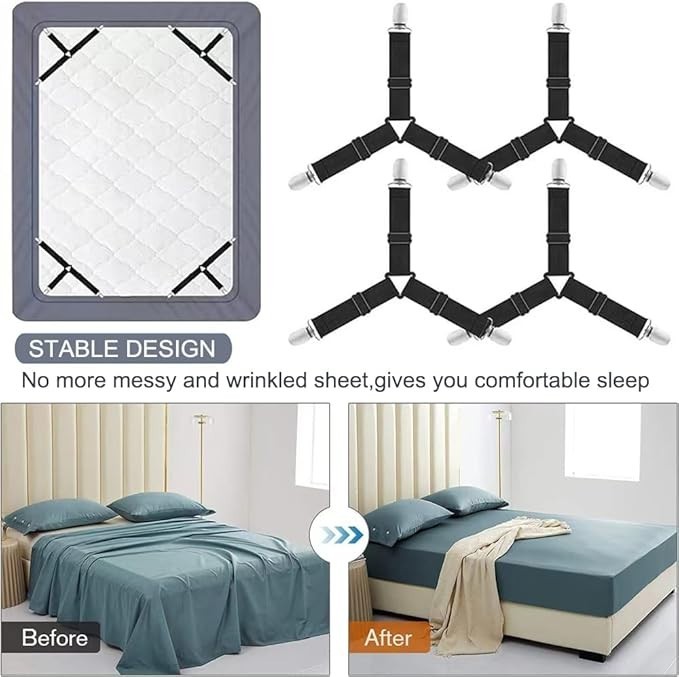 4Bed Sheet Fasteners Adjustable Elastic Suspenders Straps Mattress Covers Clips. gallery