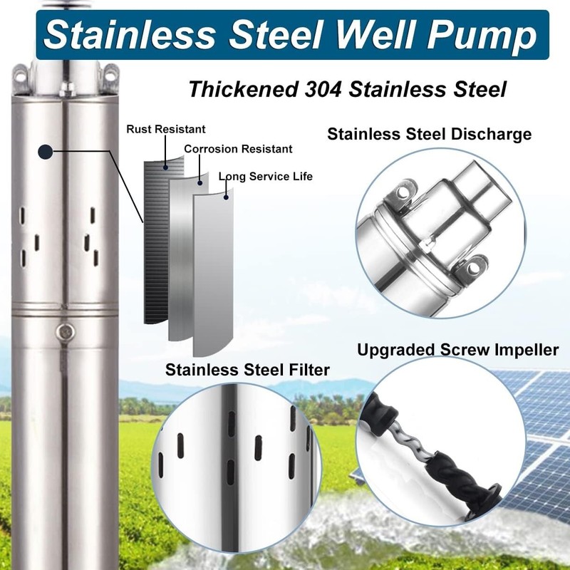 3" DC 24V Solar Pump Submersible Pump Bore 270W Deep Well Pump + MPPT Controller gallery