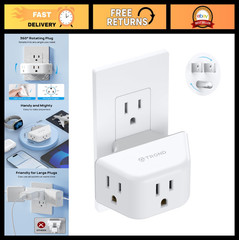 360° Rotating Outlet Extender Adapter, 3 Grounded Sockets, Multi Plug Expander f