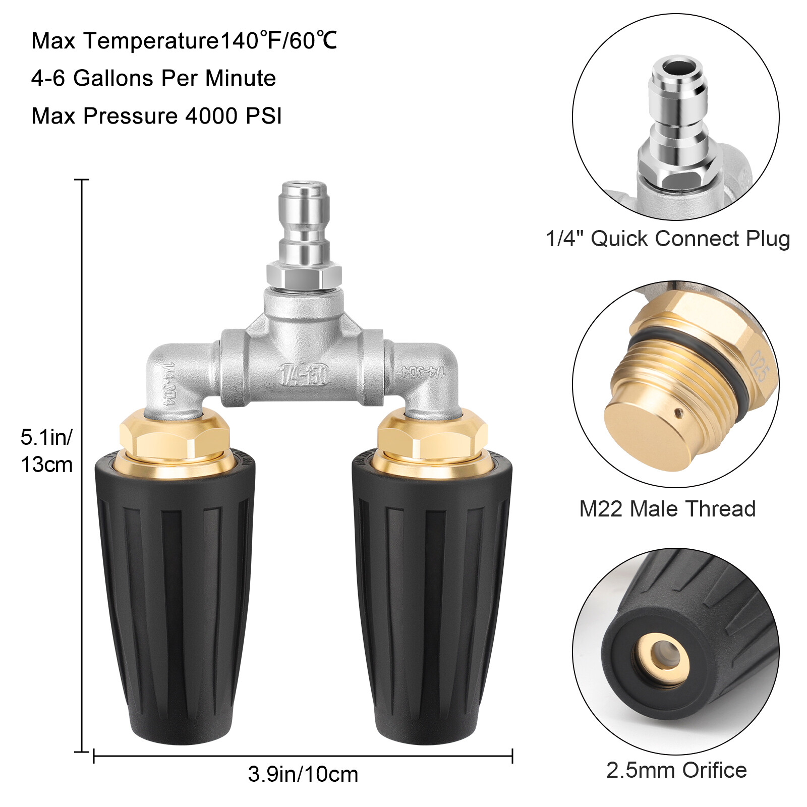 Dual Turbo Nozzle 360° Rotating 4000 PSI for Pressure Washer 1/4" Quick Connect gallery