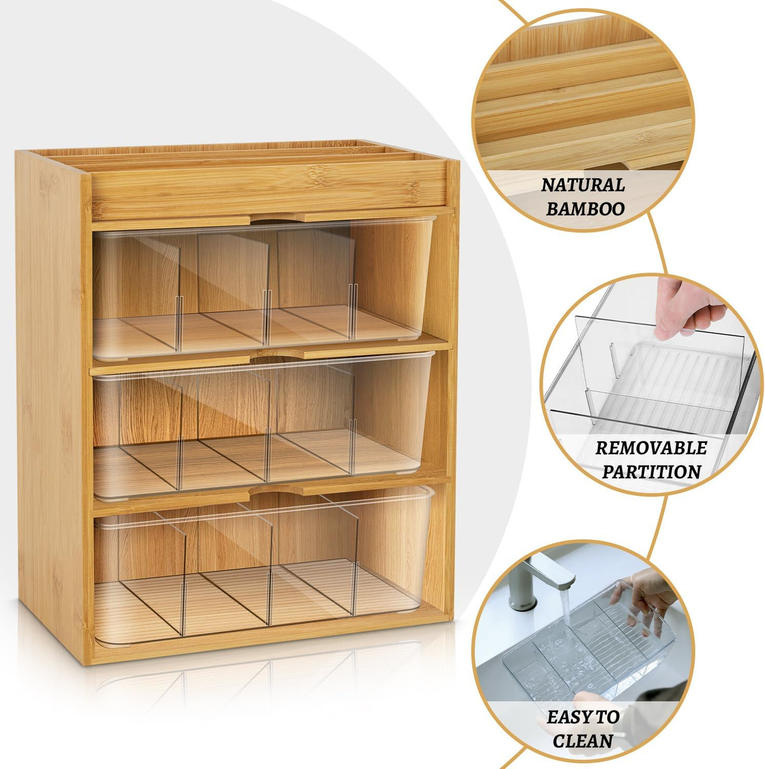Tea Organizer - Bamboo & Acrylic 3-Layer Tea Bag Holder with Drawer, Rustic Mini gallery