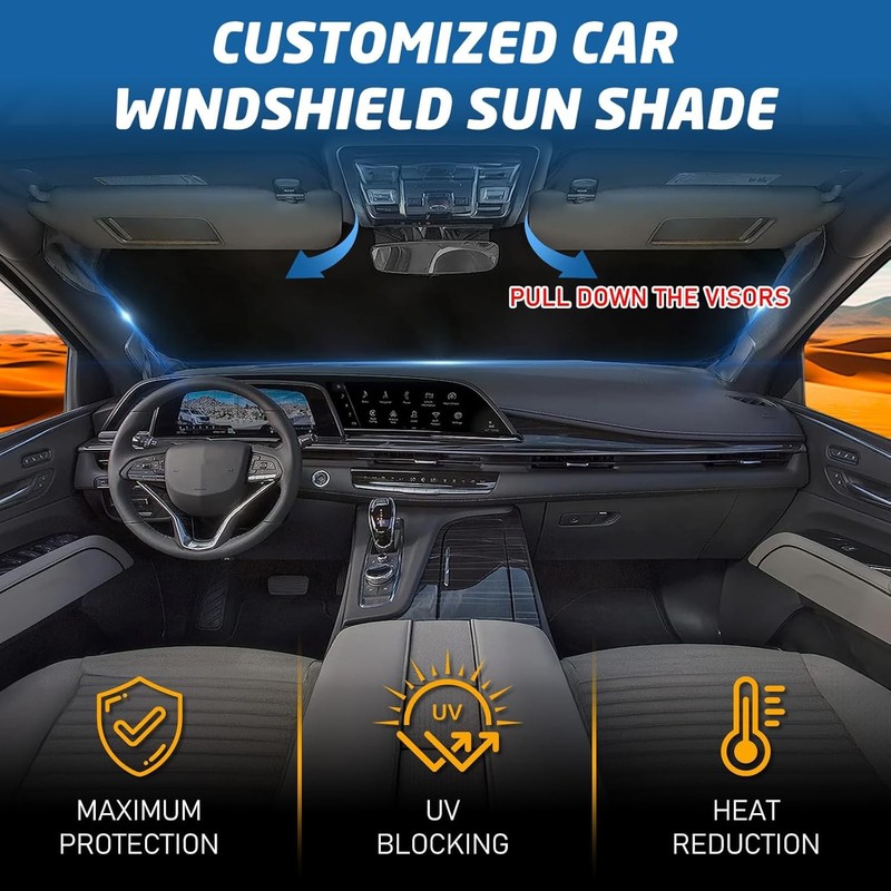 Windshield Sun Shade, Reflective Sunshade with Storage Pouch for UV Rays & Heat gallery