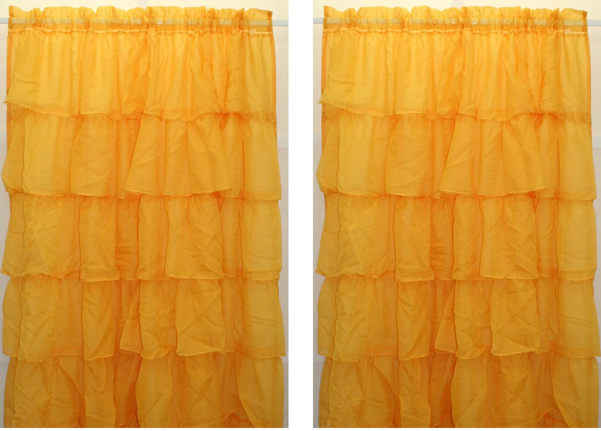 2PC Gypsy Ruffled Sheer Layered Curtain Panel Bouffant Crushed Ruffles Lorraine gallery