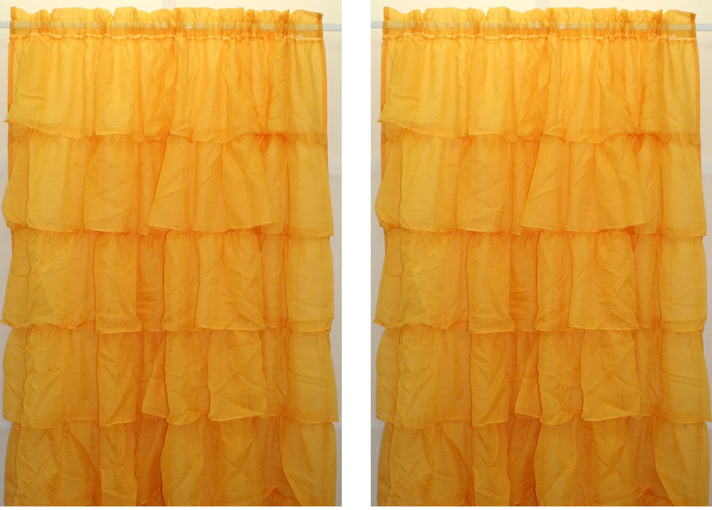 2PC Gypsy Ruffled Sheer Layered Curtain Panel Bouffant Crushed Ruffles Lorraine