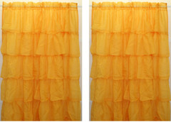 2PC Gypsy Ruffled Sheer Layered Curtain Panel Bouffant Crushed Ruffles Lorraine