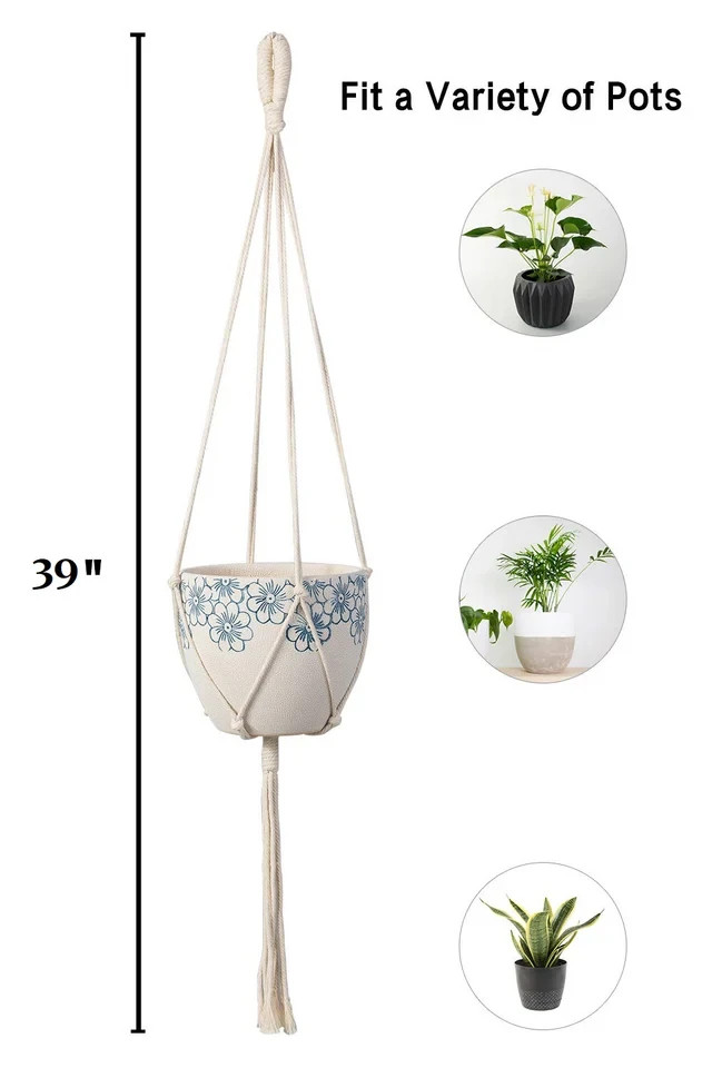 (Set Of 2 )Macrame Plant Hanger Handmade Cotton Rope Hanging Planter for Outdoor gallery