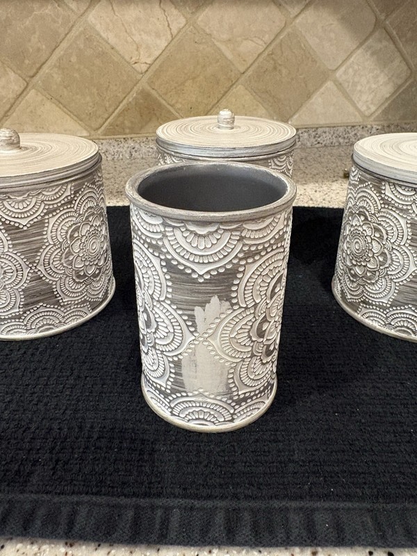 4 Piece Vanity Set For The Bathroom. Grey With White Cut Out Design By Bino gallery