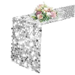 12 x 108 Inch Sequin Table Runner Glitter Premium Big 12″x108″ 1PCS Silver