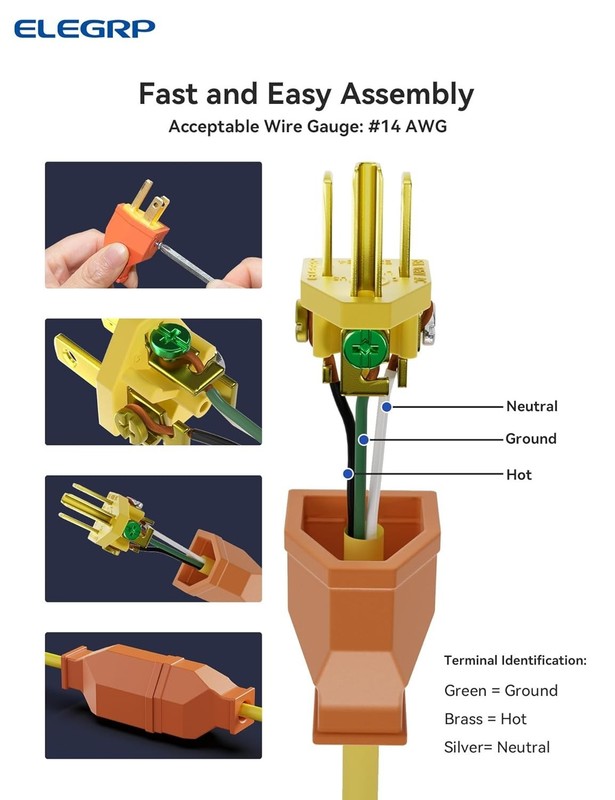 Replacement Plug & Connector Set - 2 Pole 3 Wire, Easy Assembly, Orange Brass gallery