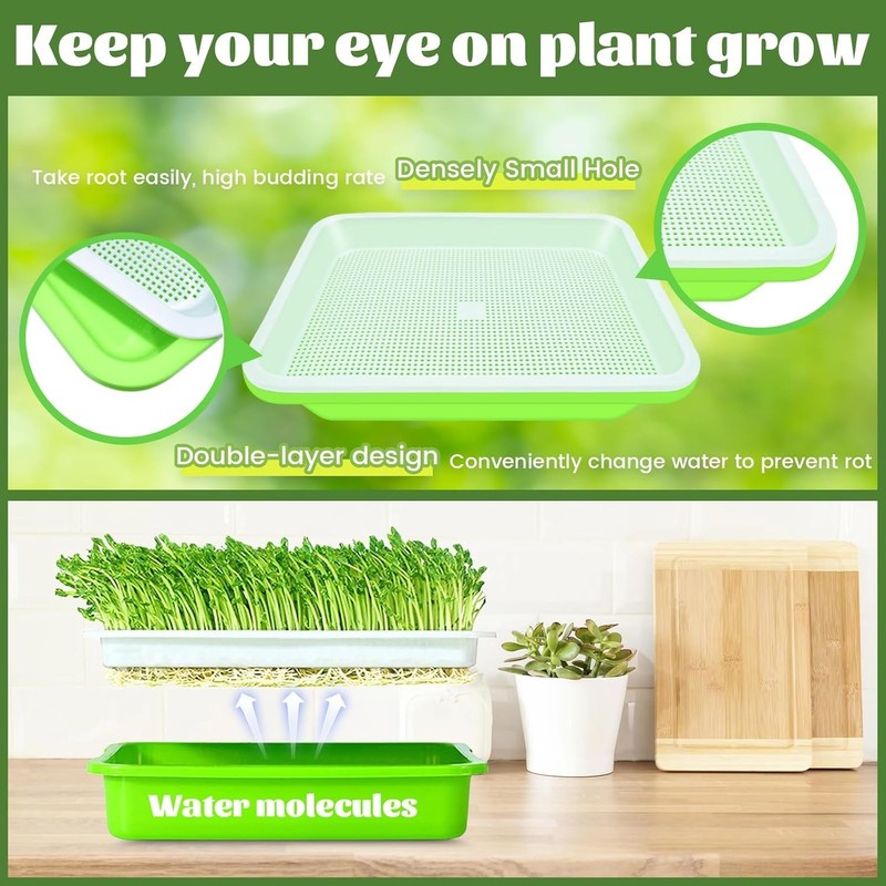 12 Complete SETS Seed Sprouter Tray with Drain Holes Nursery Microgreens Growing gallery